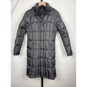 North Face Metropolis Parka 550 Down Coat Womens Small Black Hooded Cozy Long